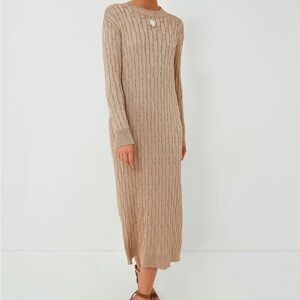 Tuckernuck Gold Cable Knit Sweater Midi Dress (small, x-small)
